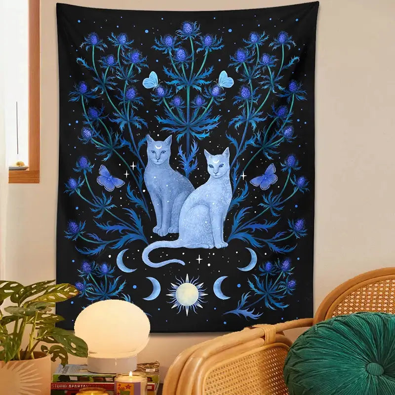 Black Blue Cat Tapestry