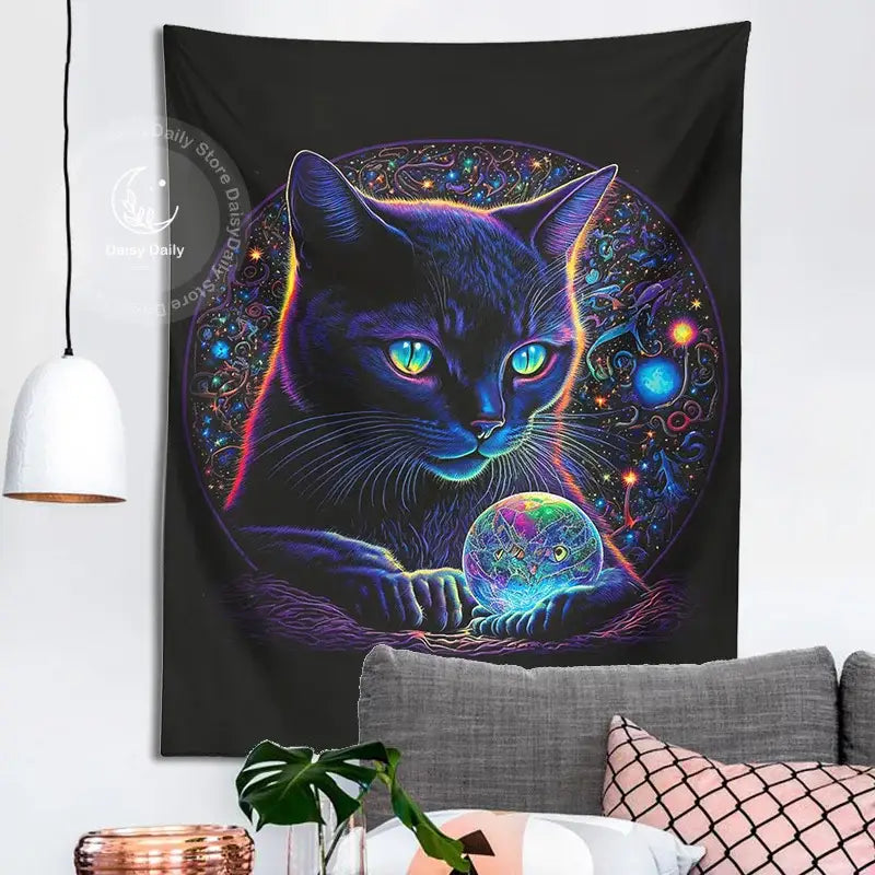 Neon Black Cat Tapestry
