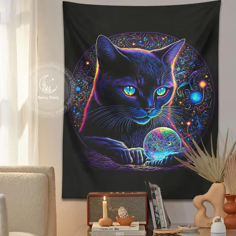 Neon Black Cat Tapestry