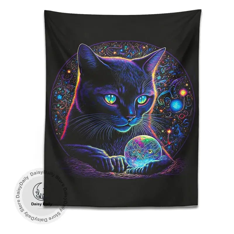 Neon Black Cat Tapestry