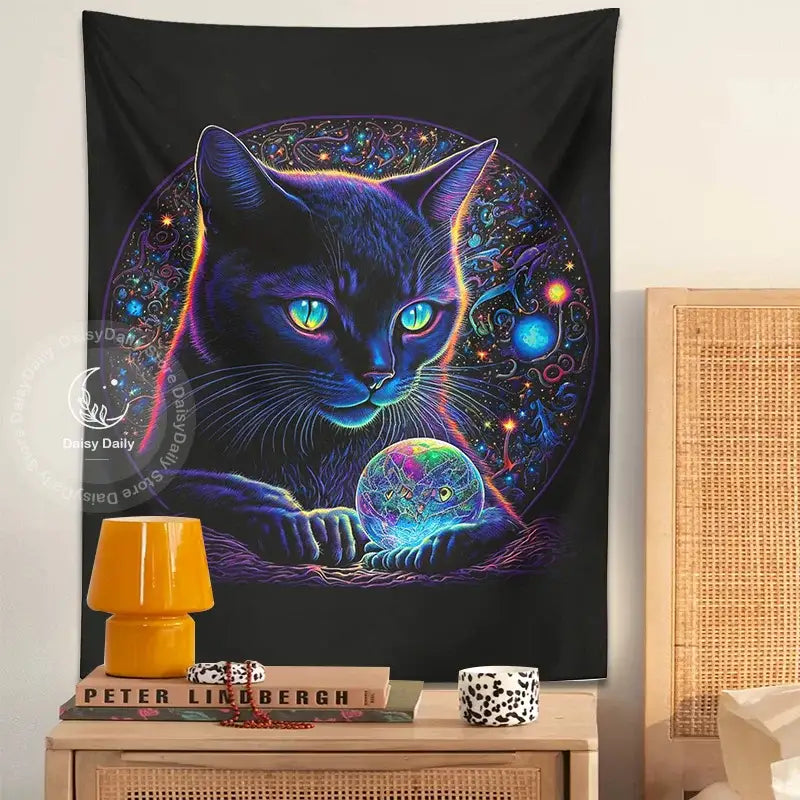 Neon Black Cat Tapestry