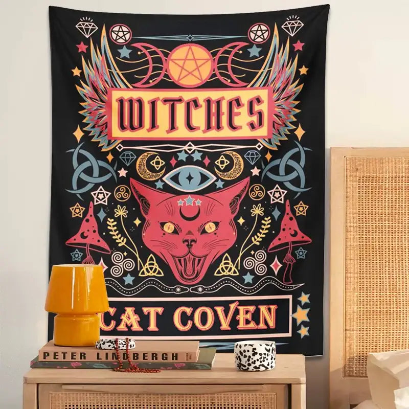 Pink Cat Witchcraft Tapestry