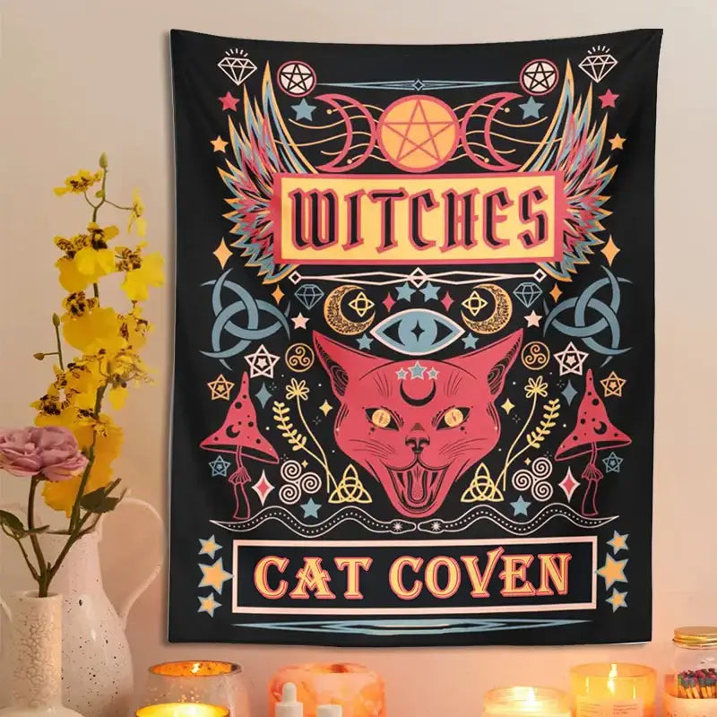 Pink Cat Witchcraft Tapestry