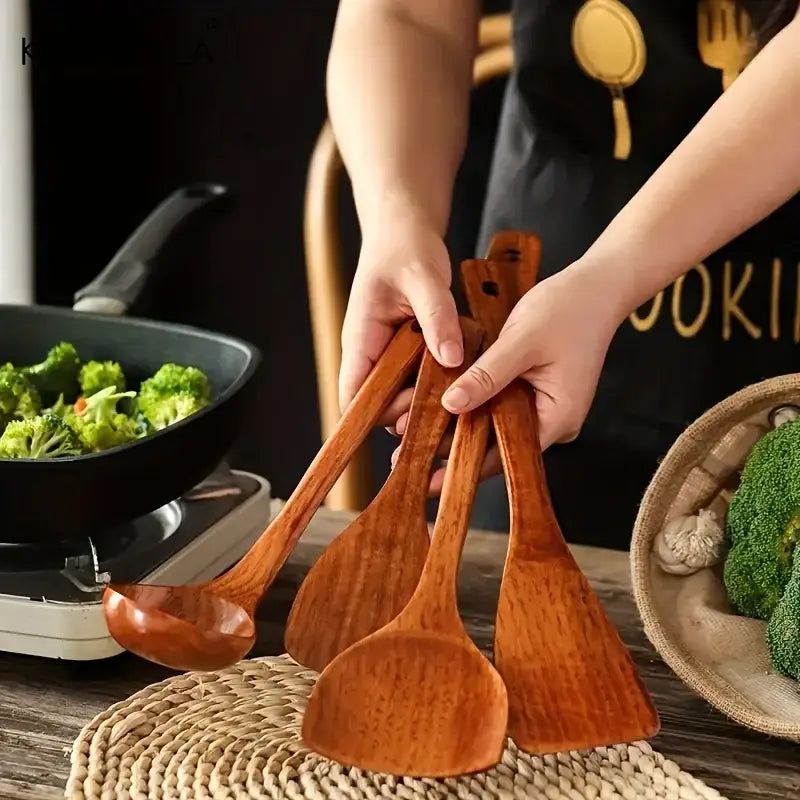 Polished Wood Utensil Set