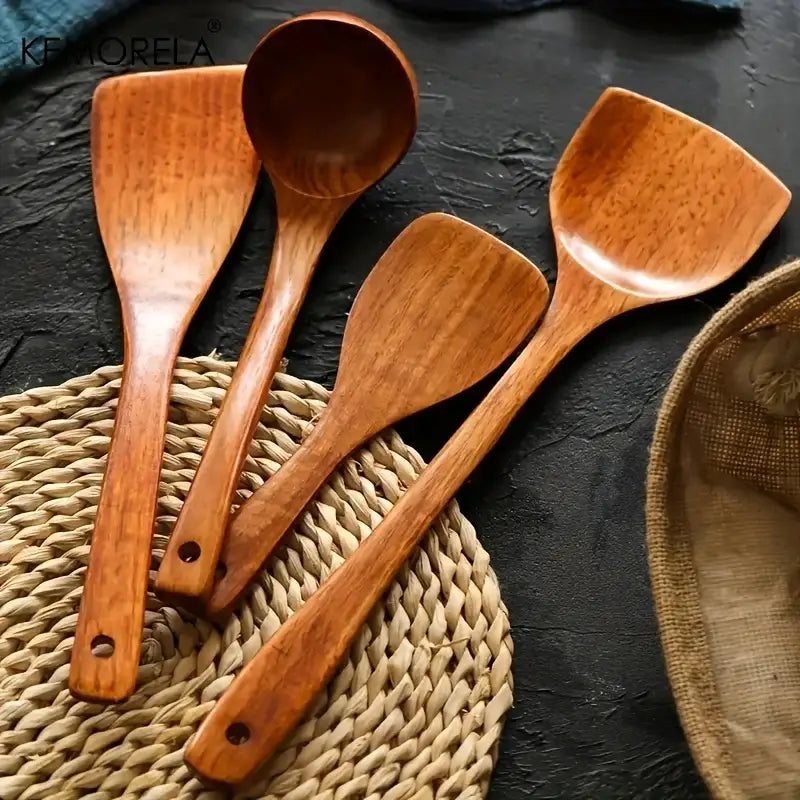 Polished Wood Utensil Set