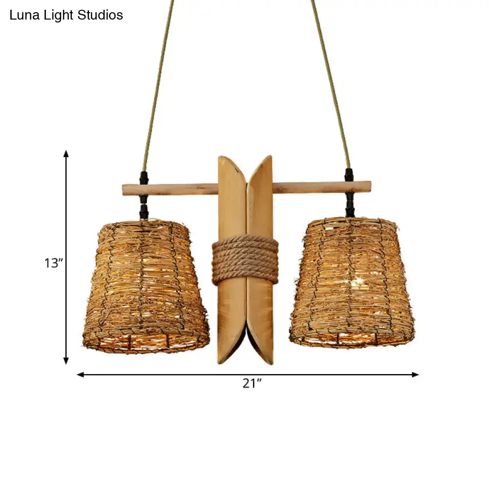 Beige Rattan Conic Light