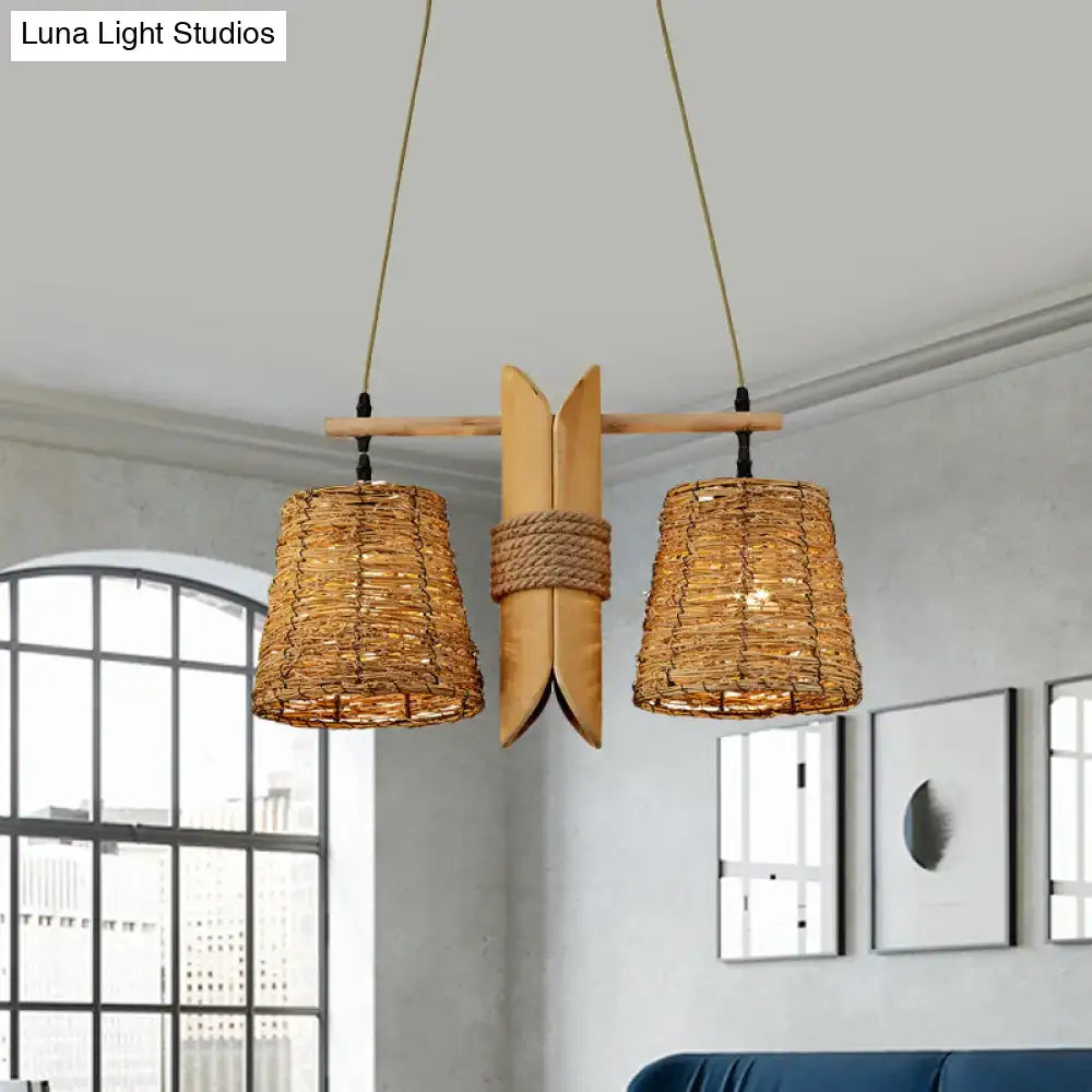 Beige Rattan Conic Light