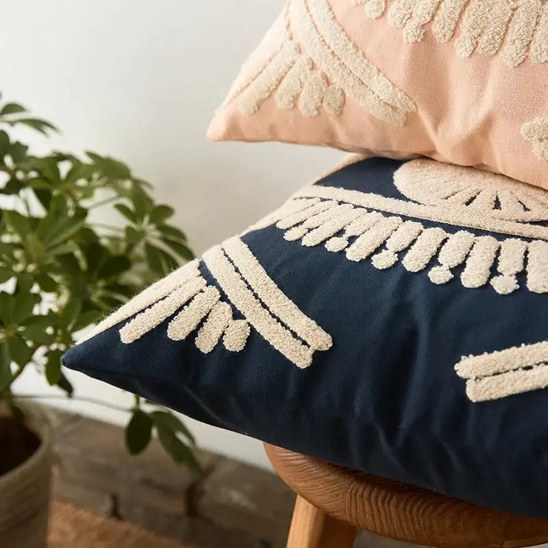 Navy Embroidered Pillow Cover