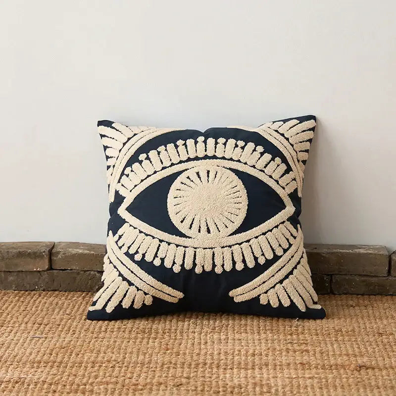 Navy Embroidered Pillow Cover