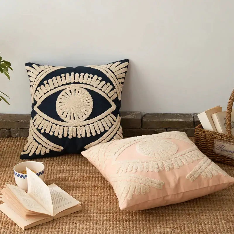 Navy Embroidered Pillow Cover