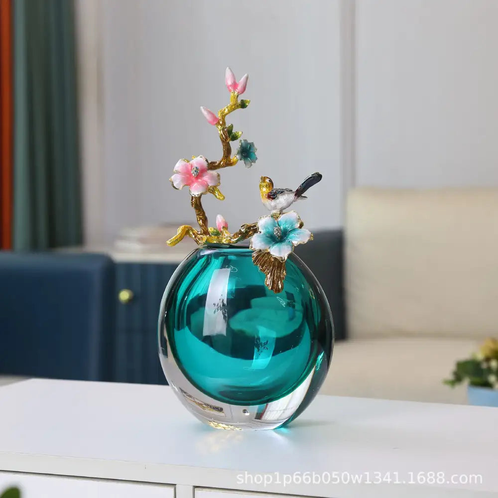 Teal Glass Enamel Vase