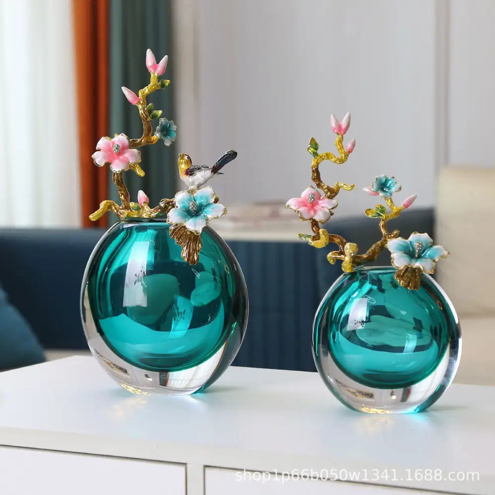 Teal Glass Enamel Vase