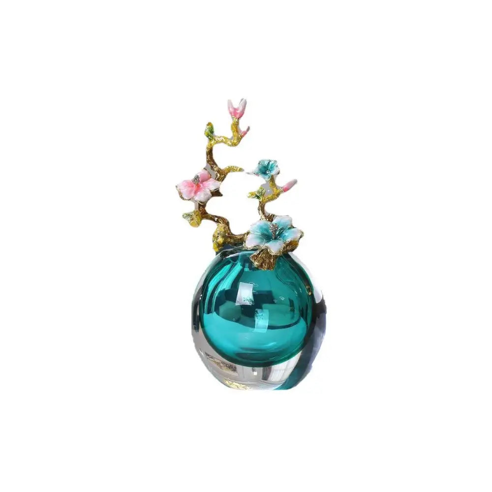 Teal Glass Enamel Vase