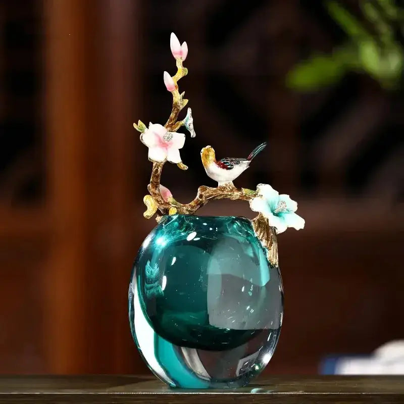Teal Glass Enamel Vase
