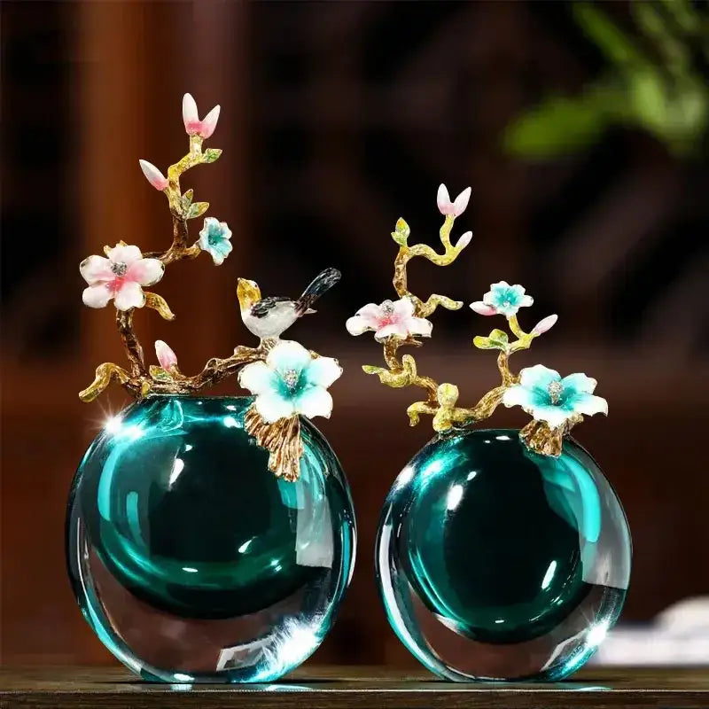 Teal Glass Enamel Vase