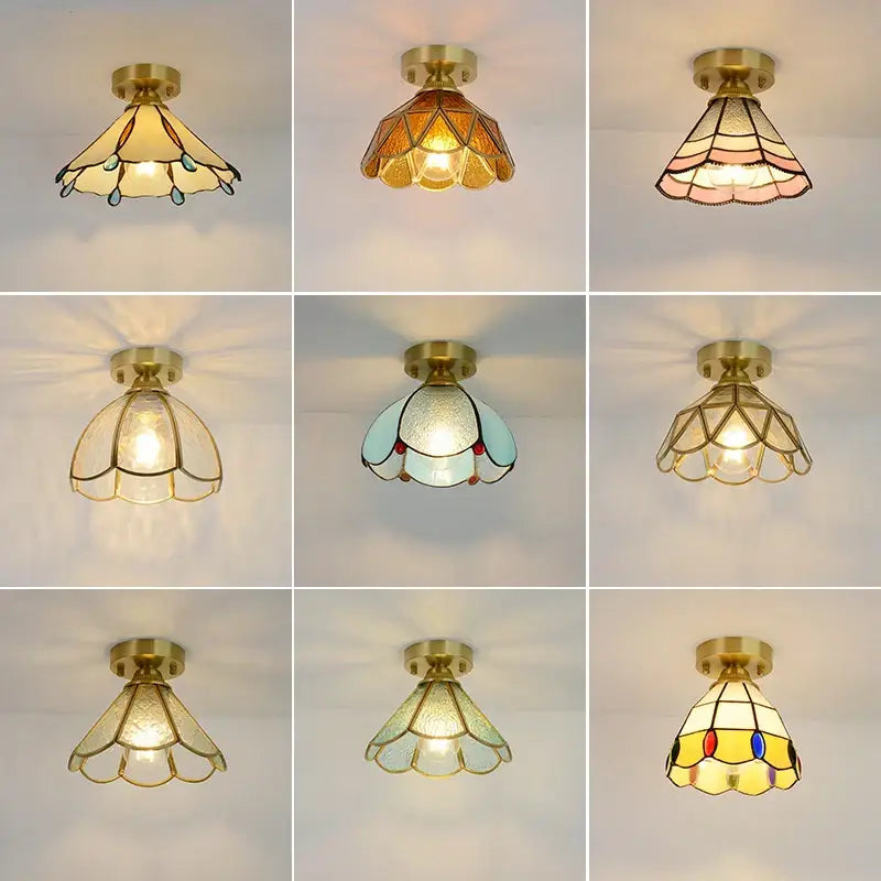 Amber Teal Glass Ceiling Light