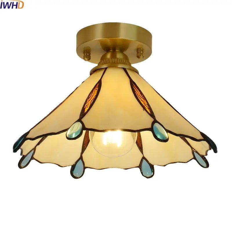 Amber Teal Glass Ceiling Light