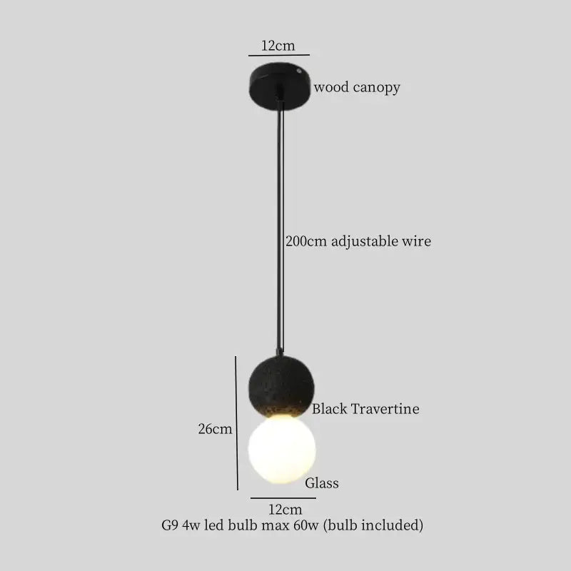 Black Travertine Pendant Light Adjustable Height