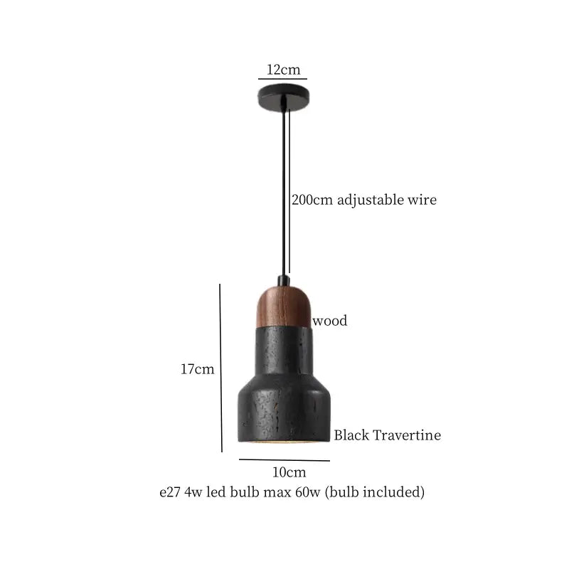Black Travertine Pendant Light Adjustable Height