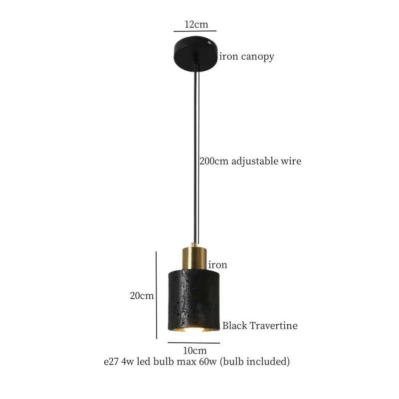 Black Travertine Pendant Light Adjustable Height