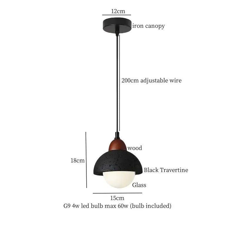 Black Travertine Pendant Light Adjustable Height