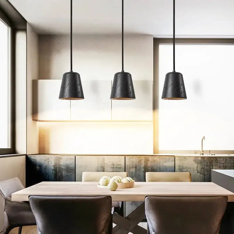 Black Travertine Pendant Light Adjustable Height