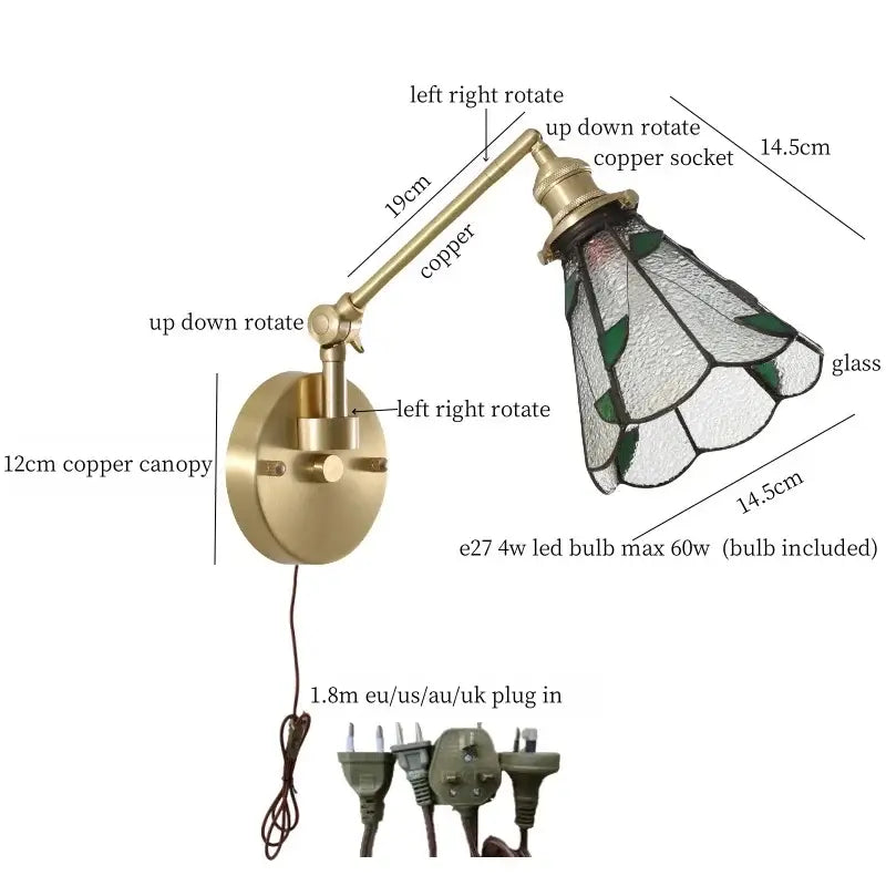 Brass Glass Nordic Bedroom Wall Sconce
