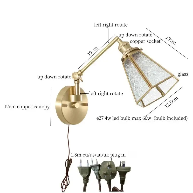Brass Glass Nordic Bedroom Wall Sconce