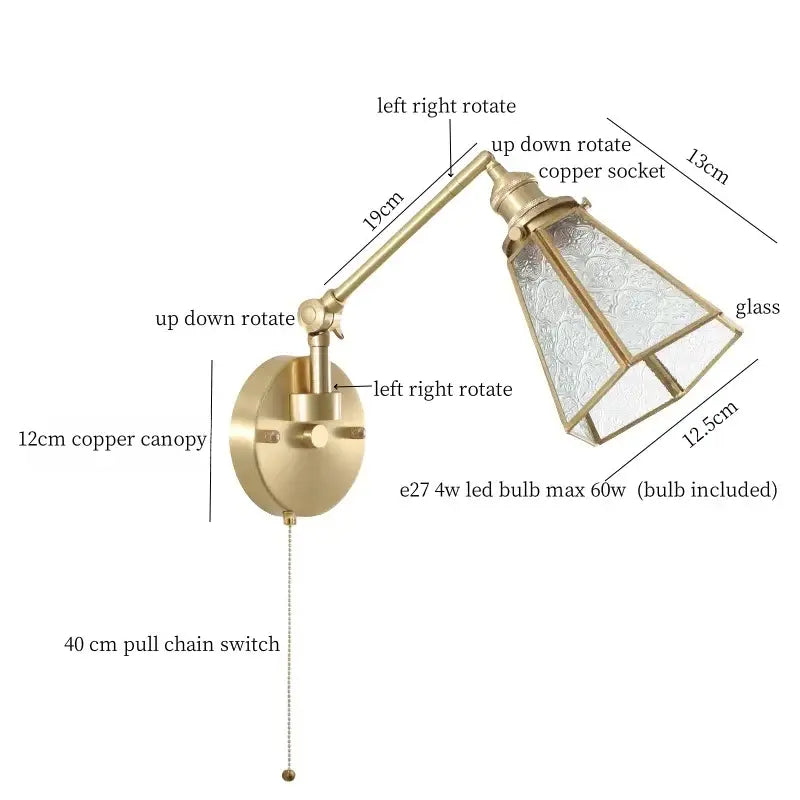 Brass Glass Nordic Bedroom Wall Sconce
