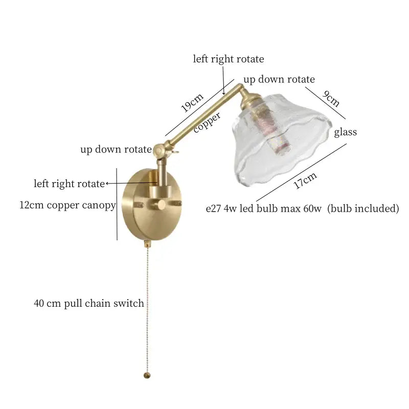Brass Glass Nordic Bedroom Wall Sconce