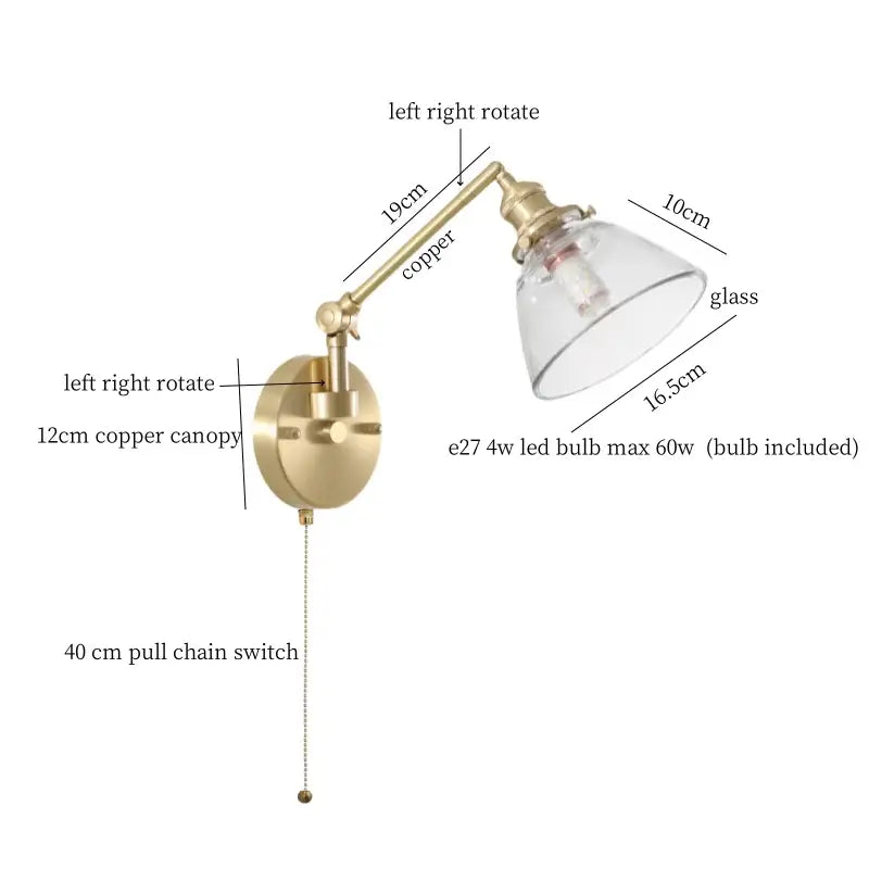 Brass Glass Nordic Bedroom Wall Sconce