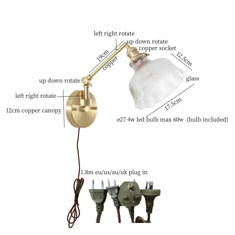 Brass Glass Nordic Bedroom Wall Sconce