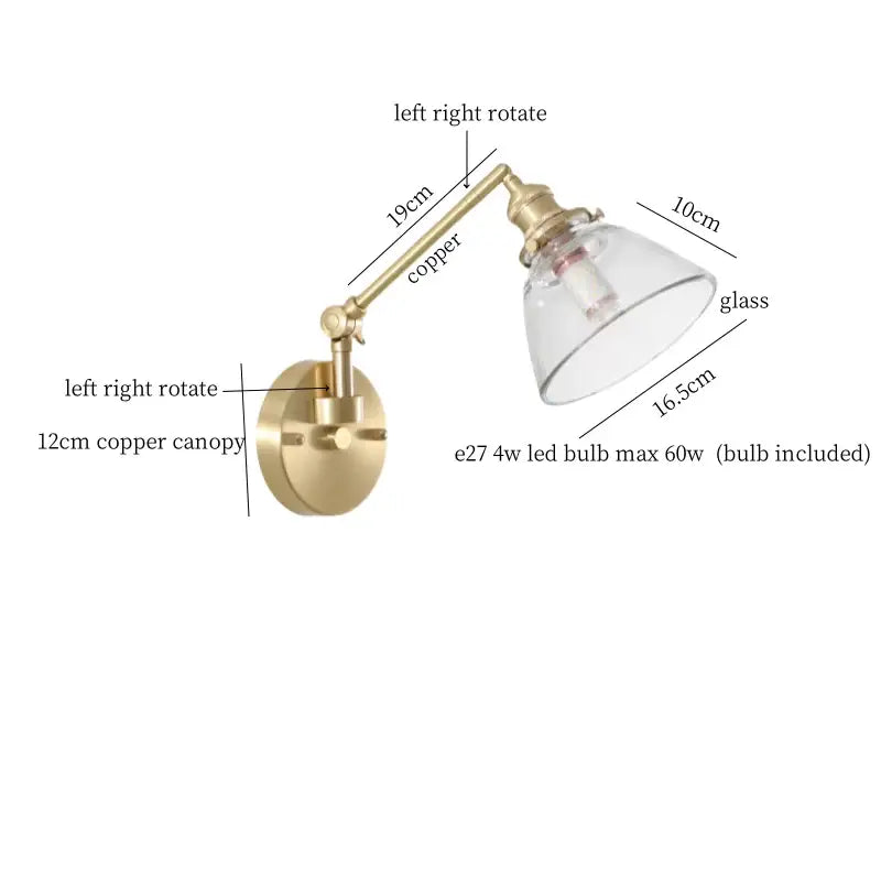 Brass Glass Nordic Bedroom Wall Sconce