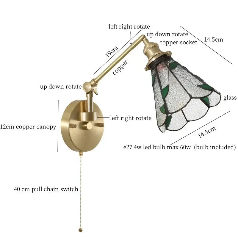 Brass Glass Nordic Bedroom Wall Sconce