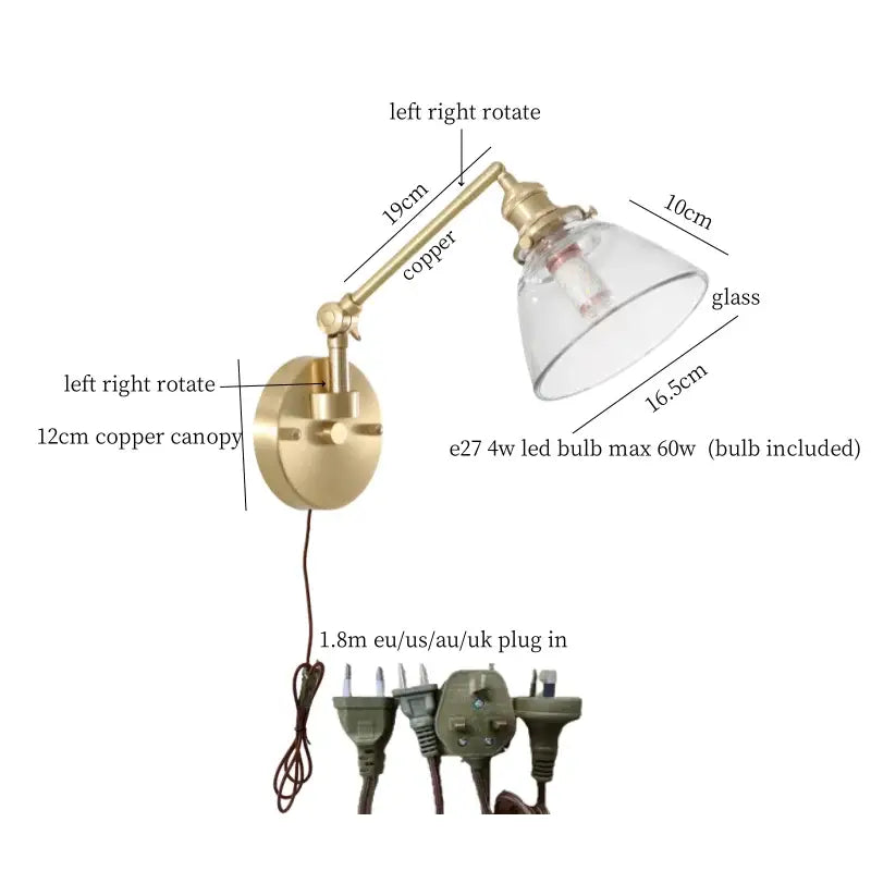 Brass Glass Nordic Bedroom Wall Sconce