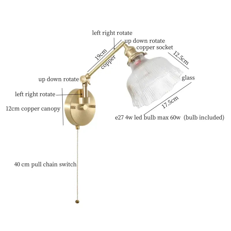 Brass Glass Nordic Bedroom Wall Sconce