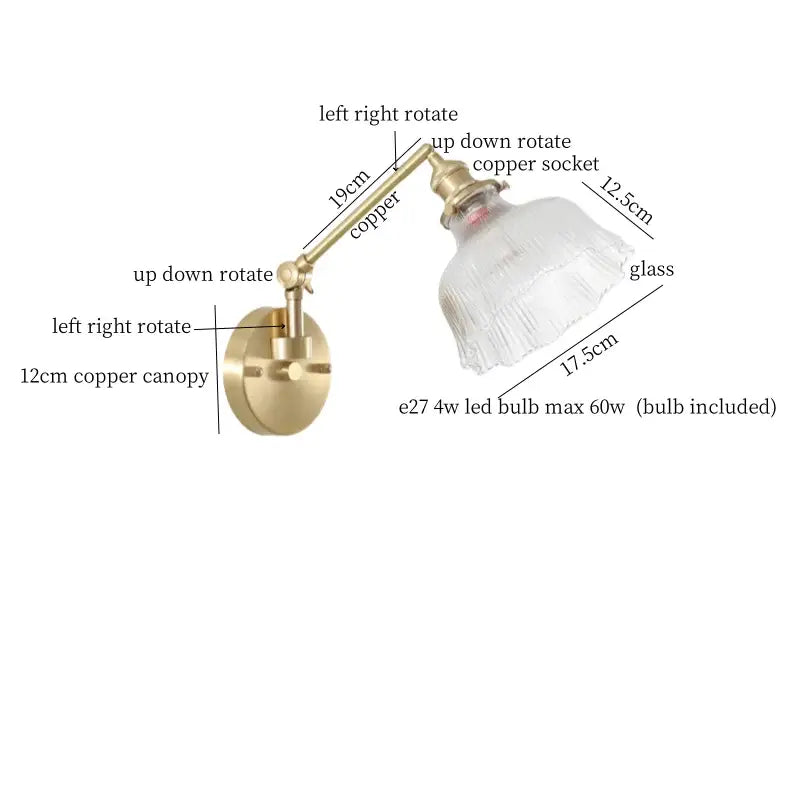 Brass Glass Nordic Bedroom Wall Sconce
