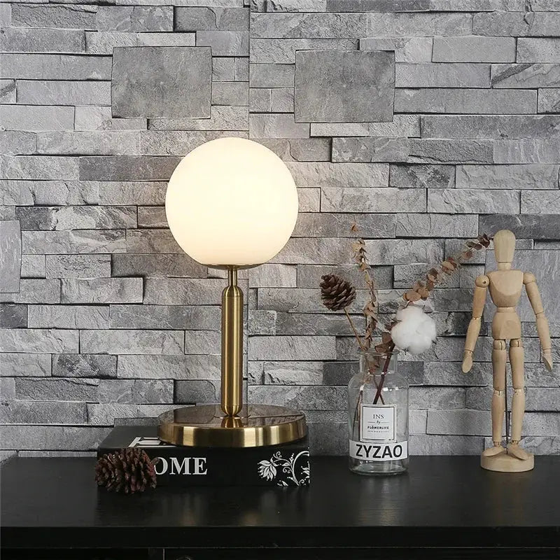Brass Glass Ball Bedroom Table Lamp