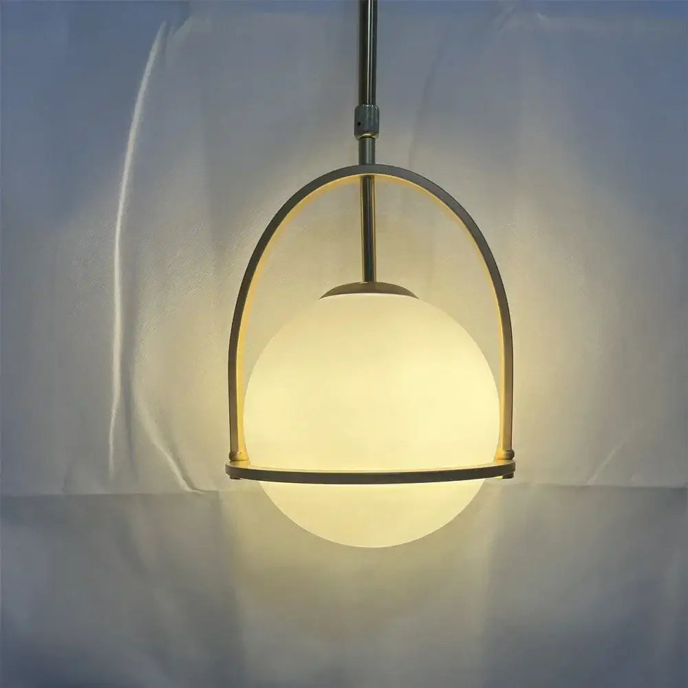 Brass Globe Pendant Light with Milky Glass Globe