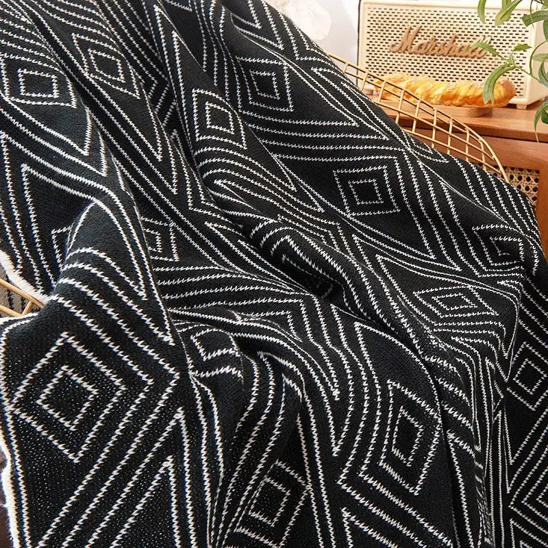 Cream Black Wool Blanket