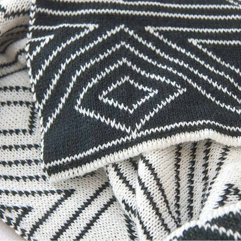 Cream Black Wool Blanket