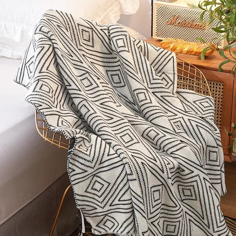 Cream Black Wool Blanket