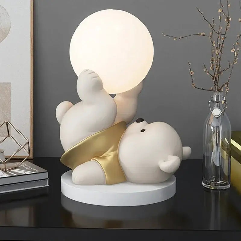 Cream Ceramic Bear Lamp