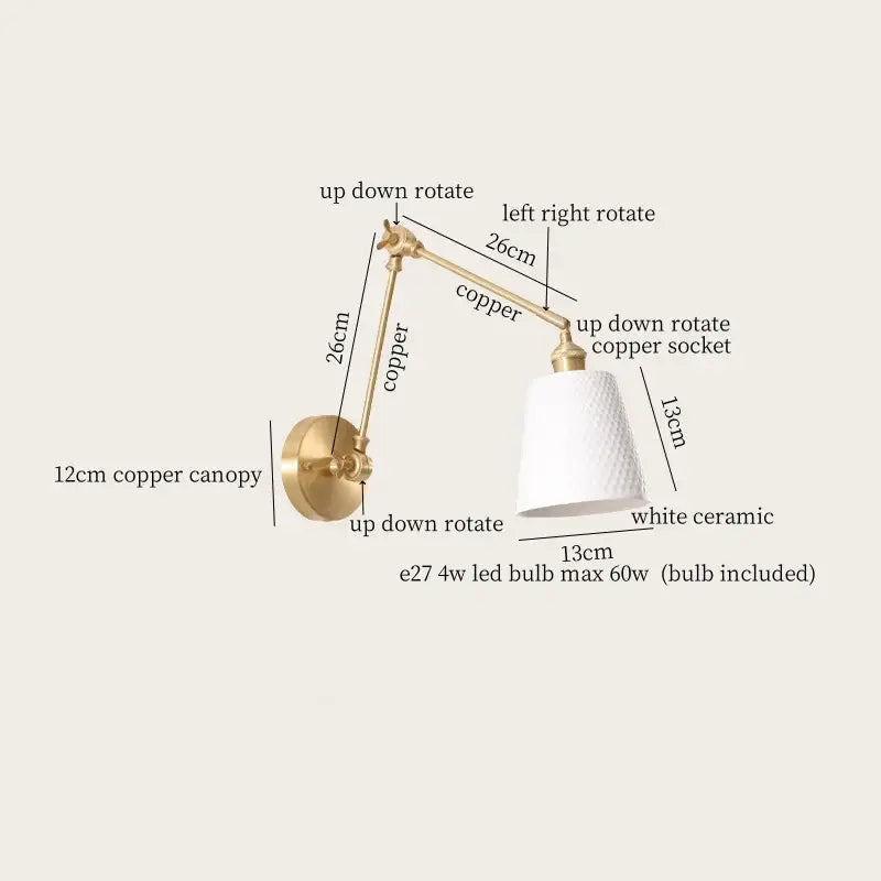 Gold Ribbed Wall Lamp with Ceramic Base Nordic