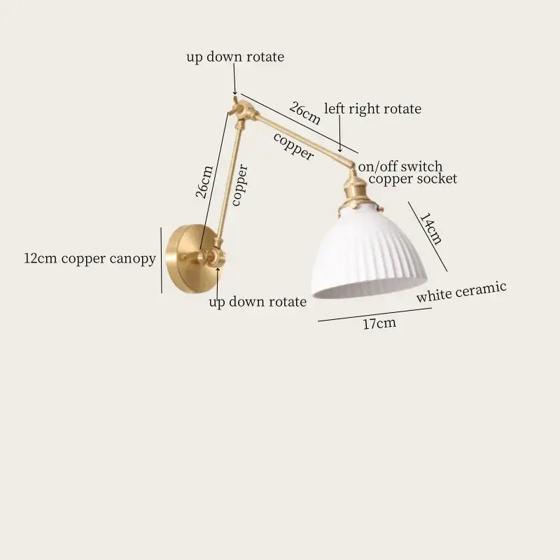 Gold Ribbed Wall Lamp with Ceramic Base Nordic