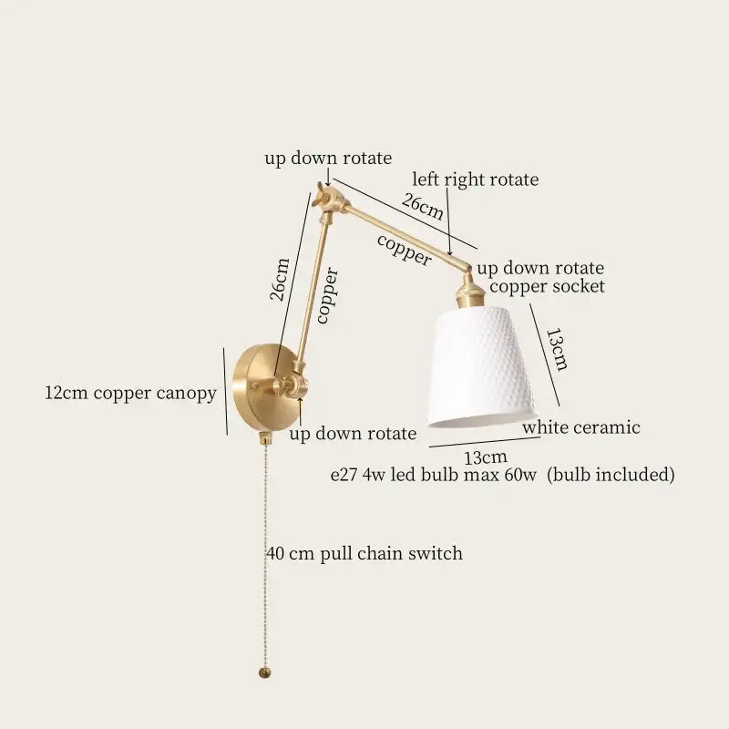 Gold Ribbed Wall Lamp with Ceramic Base Nordic