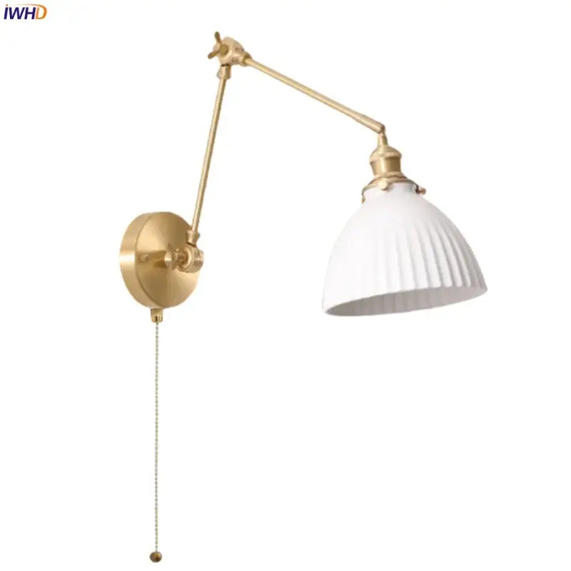 Gold Ribbed Wall Lamp with Ceramic Base Nordic
