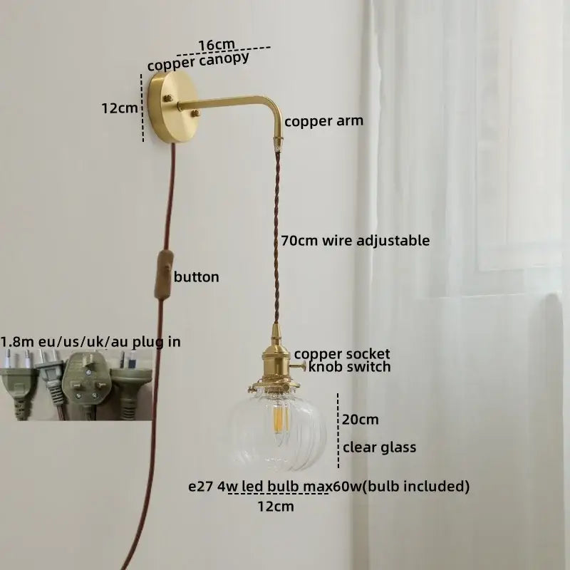 Gold Etched Glass Wall Lamp