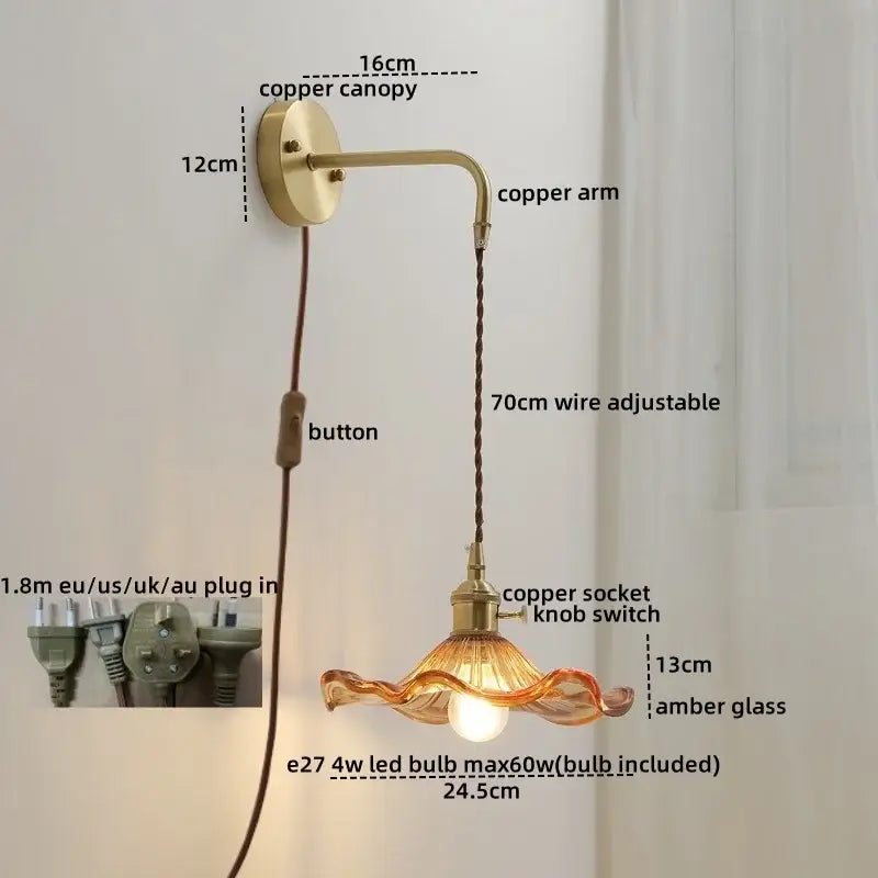 Gold Etched Glass Wall Lamp