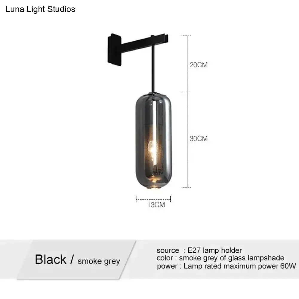Brass Smoke Grey Glass Nordic Wall Lamp